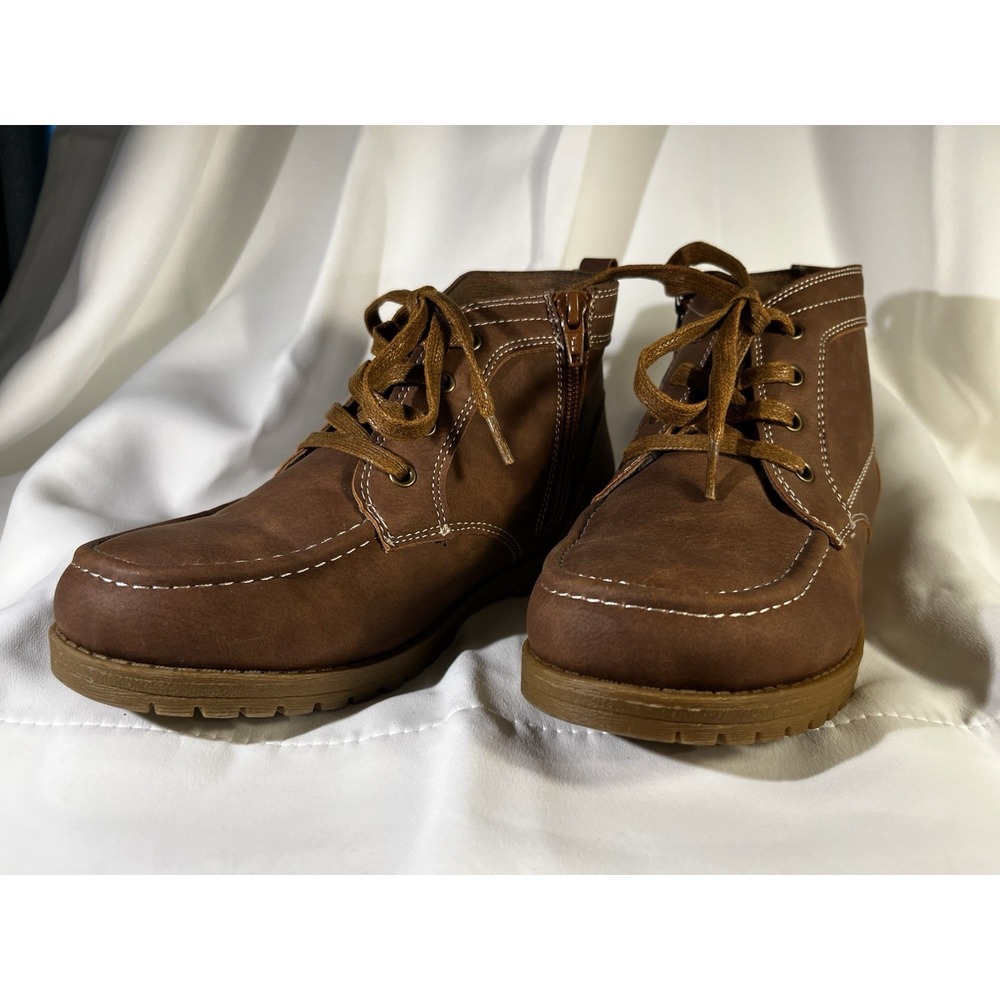 The Children's Place Boys Lace Up Boots Brown Faux Leather Youth 5 Chukka Zip-Up